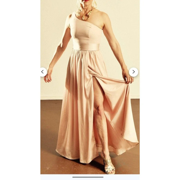 White By Vera Wang Gown One Shoulder Champagne Sz 10 Wedding Formal Dress - Picture 16 of 16